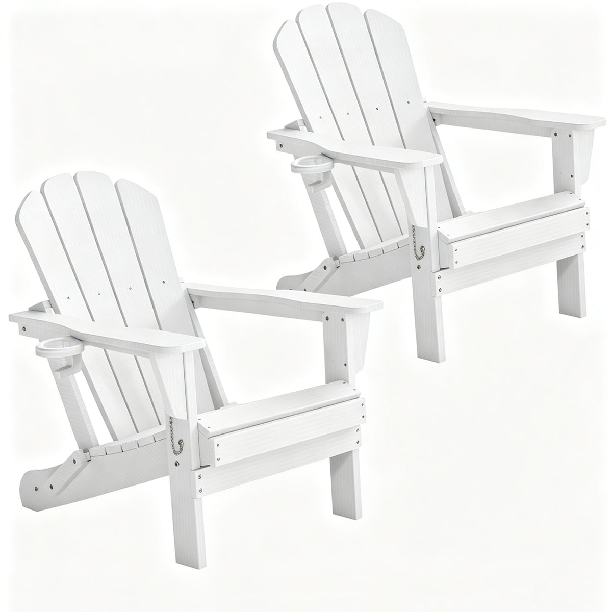 Adirondack Chairs Set of 2, Plastic Adirondack Chair, Adirondack Chairs, HDPE Adirondack Chair, Folding Adirondack Chairs, Outdoor Chairs with Cup Holder for Lawn Patio Deck Fire Pit -White