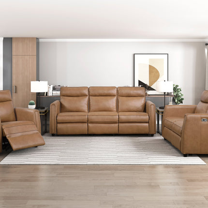 Modern Brown Power Recliner Sofa Set 3pc Sofa Loveseat Chair USB Ports Zero Wall Reclining Design Faux Leather Upholstery Furniture