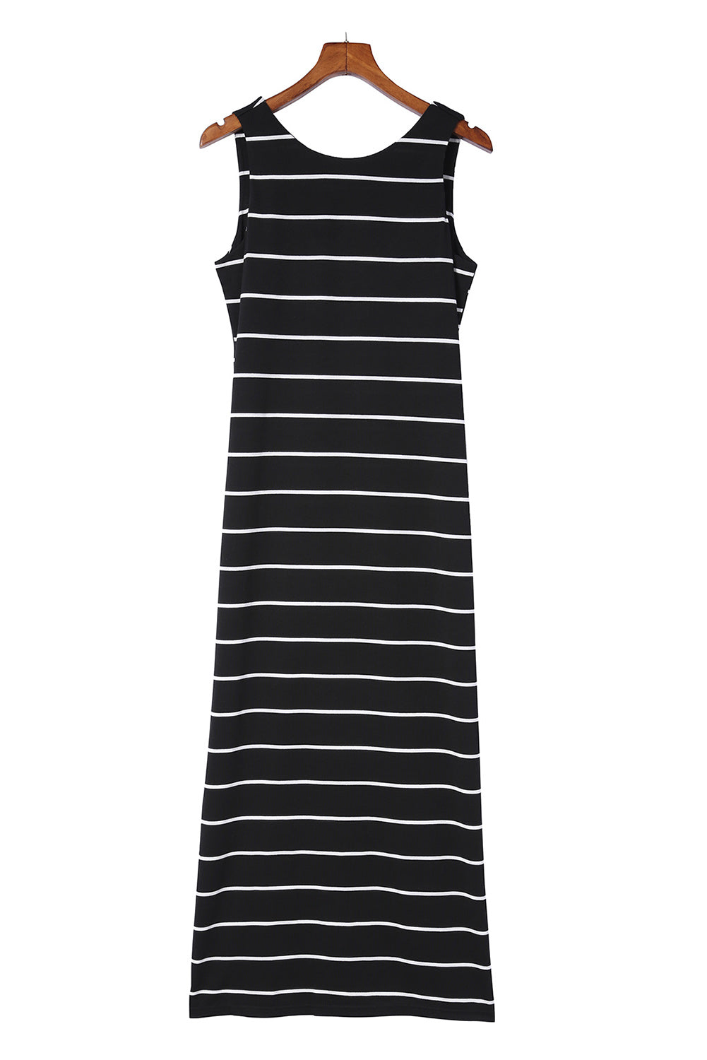 Black Stripe Print Open Back Sleeveless Maxi Dress With Slits - Eloy Royal