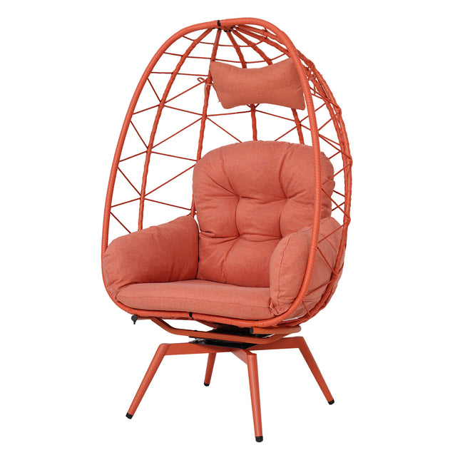 Oversized 360° Swivel Rattan Egg Chair Wicker Indoor Outdoor Patio Lounge Chair with Removable Thick Cushions