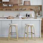 AILUNWALL Swivel Bar Stools Set of 2, Bar Height Backless 30″ Bar Stool, Fabric Upholstered Seat, Sturdy Wood Legs and Metal Footrest, Mid-Century Modern Island Stool for Home Bars, Restaurants, Beige