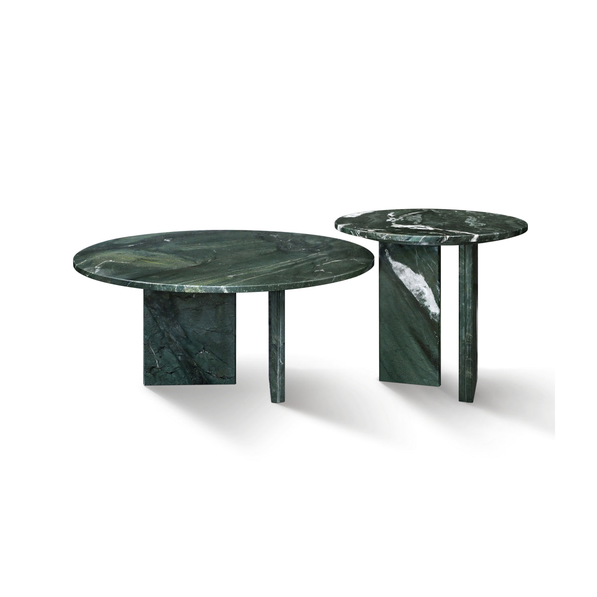 Diamond Green Natural Marble Coffee Table Set, Minimalist Living Room Centerpiece, Genuine Real Marble with Metal Base, 70cm & 45cm Diameter