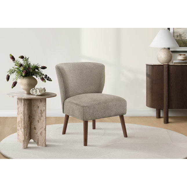 Accent Chair, 33' H, Upholstered, Living Room, Bedroom, Light Brown Fabric, Walnut Solid Wood Legs, Mid Century, Modern