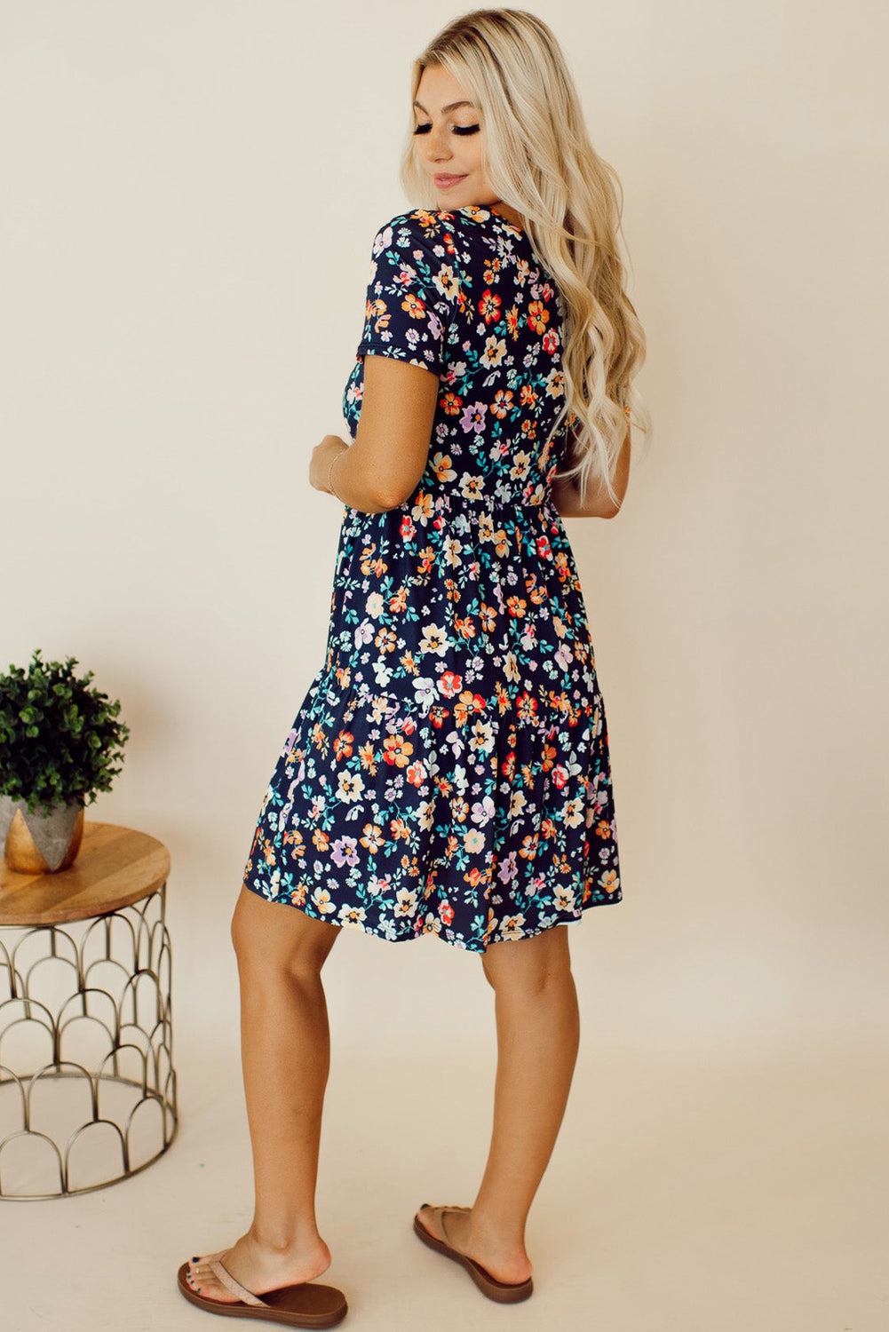 Blue Boho Floral A Line Smocked Waist Mini Dress - Eloy Royal