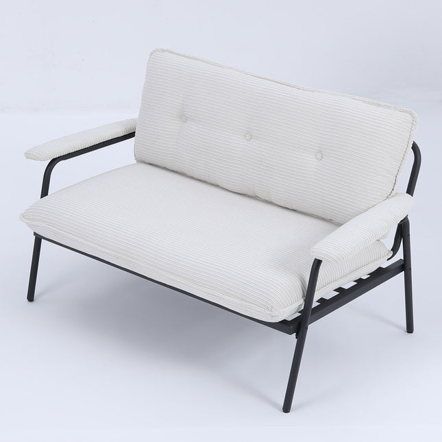 Beige Corduroy 53-inch Metal Frame Sofa with Button Tufted Backrest for Compact Living Spaces