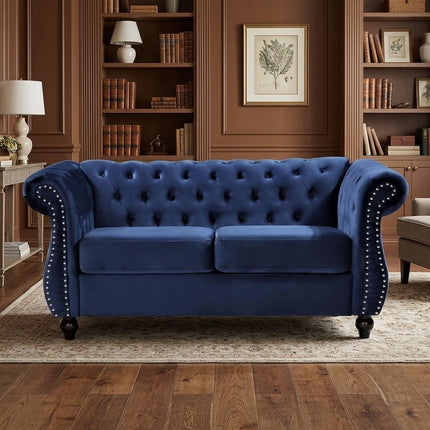 Chesterfield Crushed Velvet Accent Chair, Button Tufted Single Sofa Chair with Rolled Arms, Wood Tapered Legs, High Density Foam Spring Support, Comes with Matching Bolster