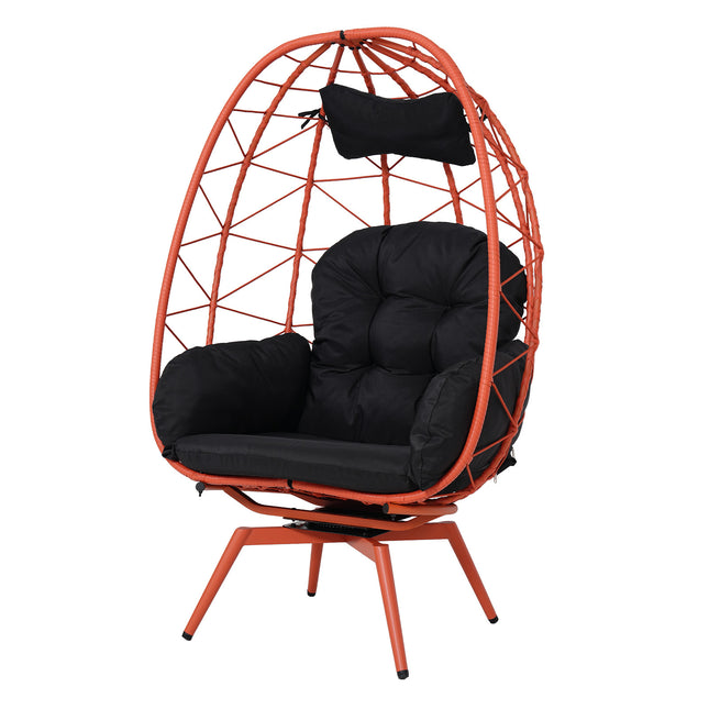 Oversized 360° Swivel Rattan Egg Chair Wicker Indoor Outdoor Patio Lounge Chair with Removable Thick Cushions