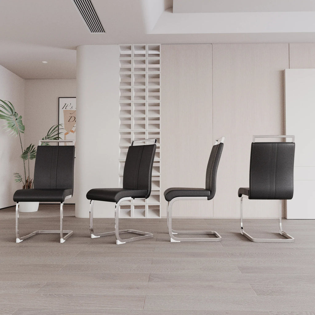 Modern Dining Chairs,PU Faux Leather High Back Upholstered Side Chair with C-shaped Tube plating Metal Legs for Dining Room Kitchen Vanity Patio Club Guest Office Chair (Set of 4) (Black+PU Leather) - Eloy Royal