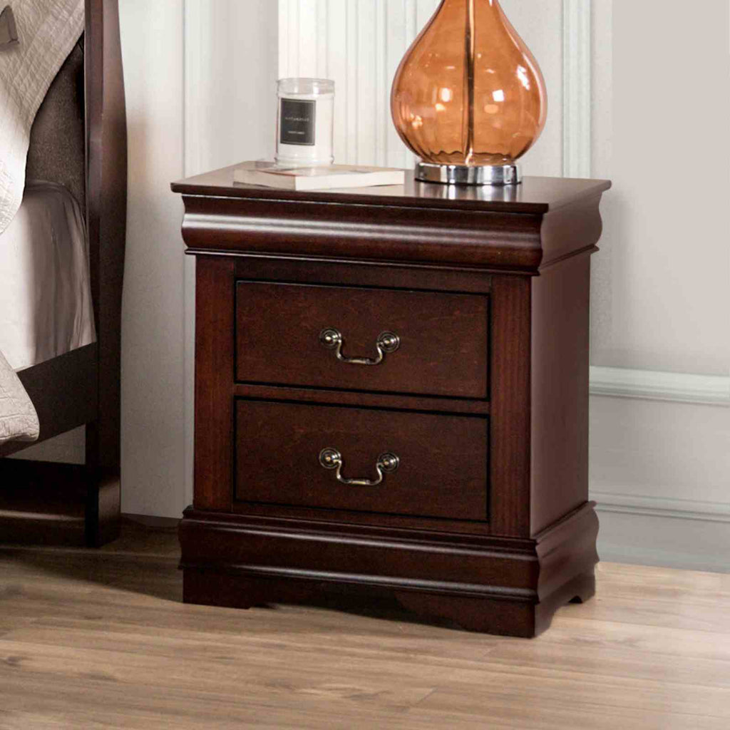 Transitional Style 1pc Nightstand Dust Proof Case English Dovetail Drawers Hanging Handles Bracket Feet Dark Cherry Finish Bedroom Furniture
