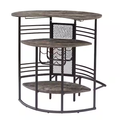 Oval Bar Table with Wood Counter Top and Wine Rack Storage, Wine Bakers Rack for Dining Room, Brown
