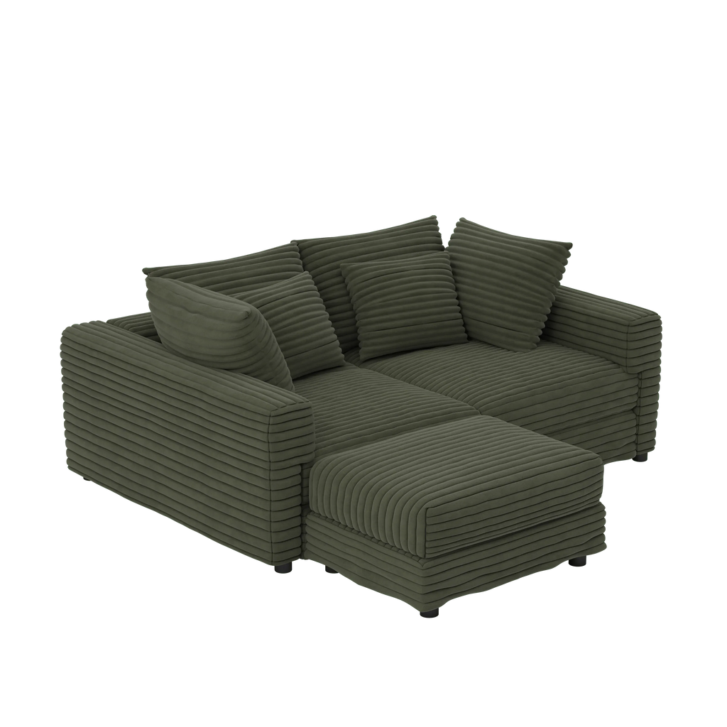 102.4 'Plush Corduroy 4-Seat Sofa,Modern Comfy Upholstered Sofa Cloud Couch,Deep Seat Couches with Soft Pillows and Movable Ottoman,Convertible Sofa Lounge Chair,for Living Room,Apartment,Office,Green - Eloy Royal