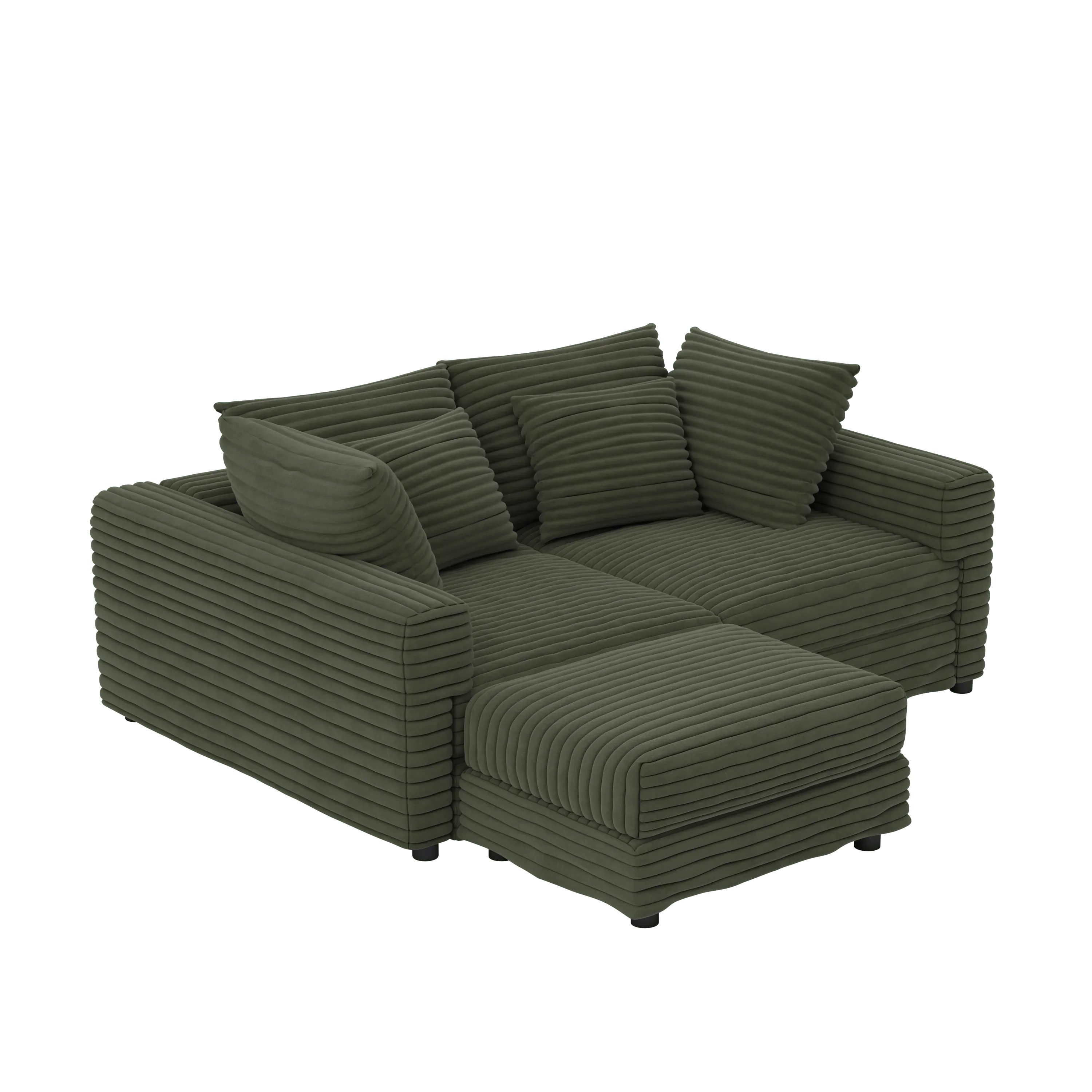 102.4 'Plush Corduroy 4-Seat Sofa,Modern Comfy Upholstered Sofa Cloud Couch,Deep Seat Couches with Soft Pillows and Movable Ottoman,Convertible Sofa Lounge Chair,for Living Room,Apartment,Office,Green - Eloy Royal