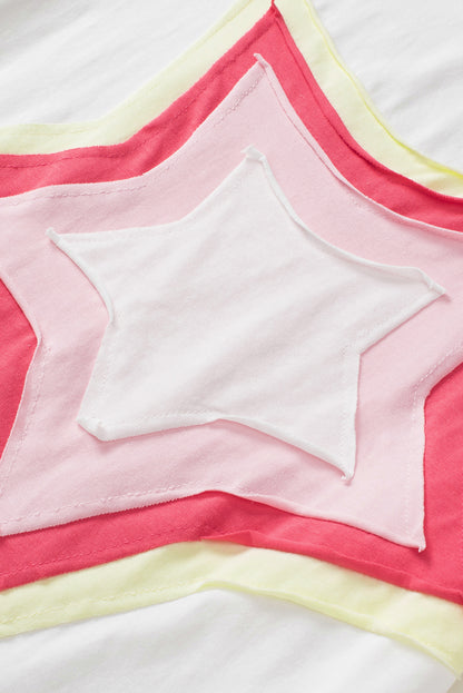 Light Pink Colorblock Star Patched Half Sleeve Oversized Tee - Eloy Royal