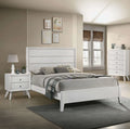 White Queen Size Bed 2x Nightstands Wave Texture Panel HB Bedroom Furniture Contemporary 3pc Set