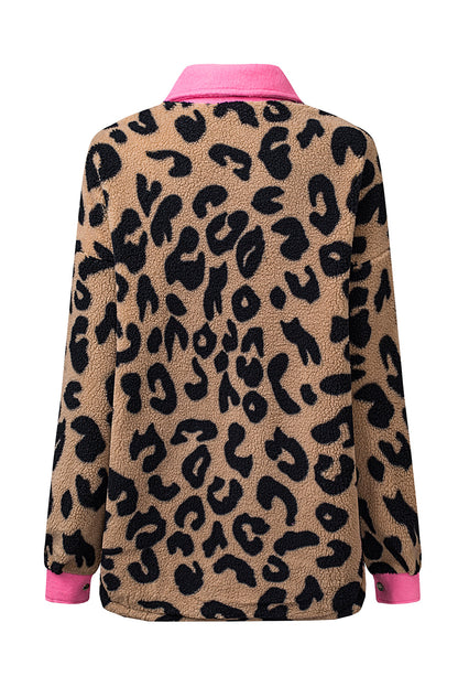 Cheetah Print Casual Contrast Binding Pocket Fur Shacket - Eloy Royal