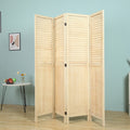 Natural 4 Panel Foldable Room Divider, Rustic Wood Window Shutter Style Room Divider