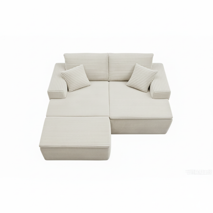 73.4' Modern Corduroy 2-Seater Recliner Sofa, Upholstered Lounge Sofa Bed with Seat Cushion&Ottoman