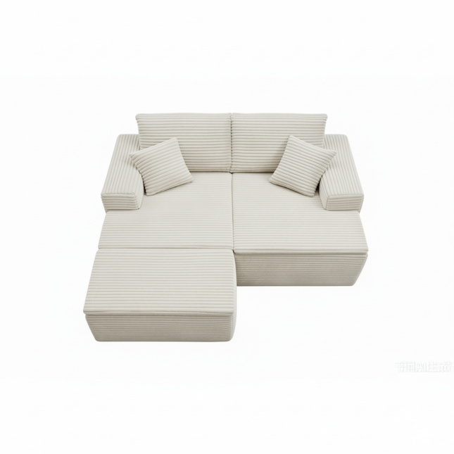 73.4' Modern Corduroy 2-Seater Recliner Sofa, Upholstered Lounge Sofa Bed with Seat Cushion&Ottoman