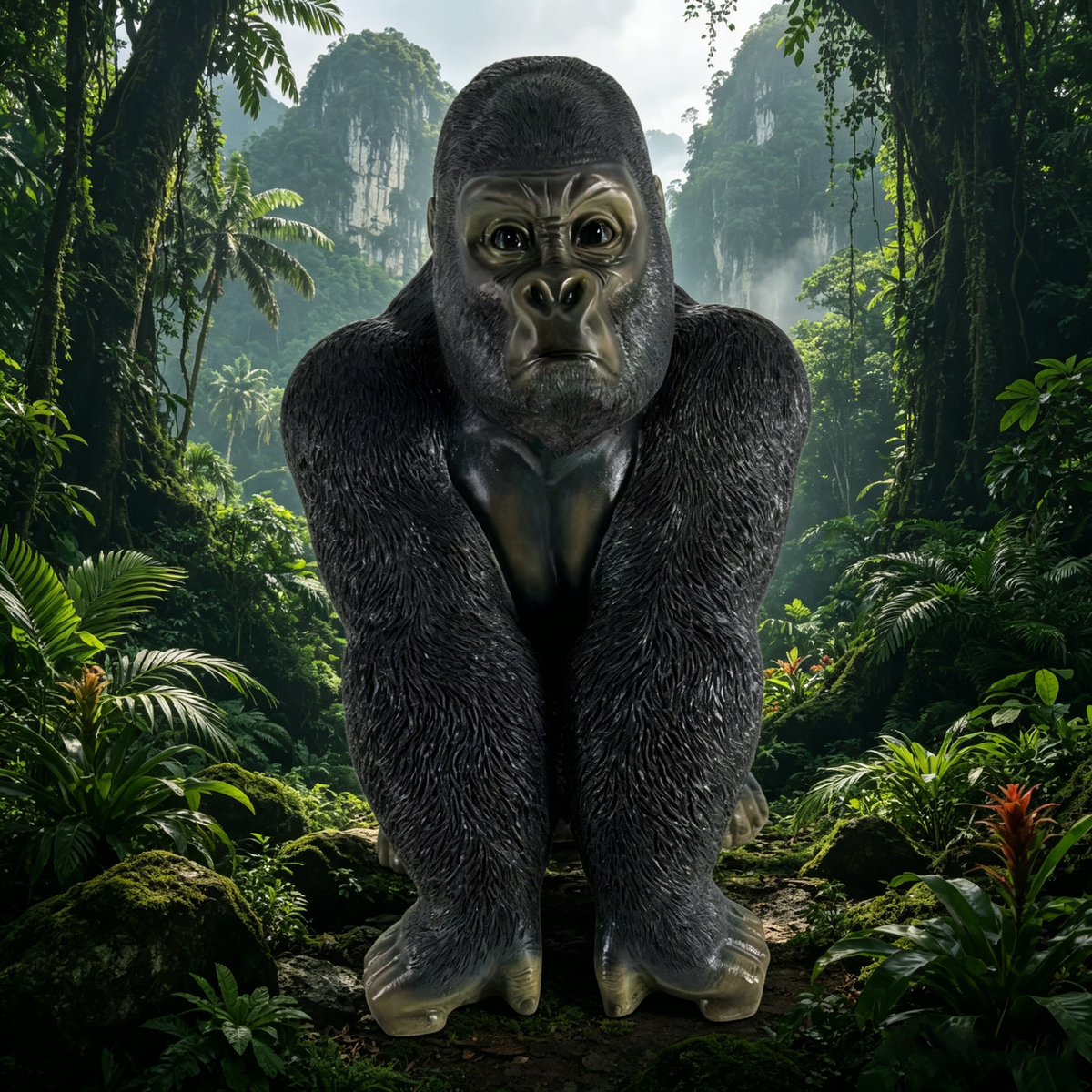 26.38' High Realistic Gorilla Figurine, 17.72' Wide Resin Silverback Gorilla Statue, Large Outdoor Garden Sculpture for Wildlife Decor & Themed Displays
