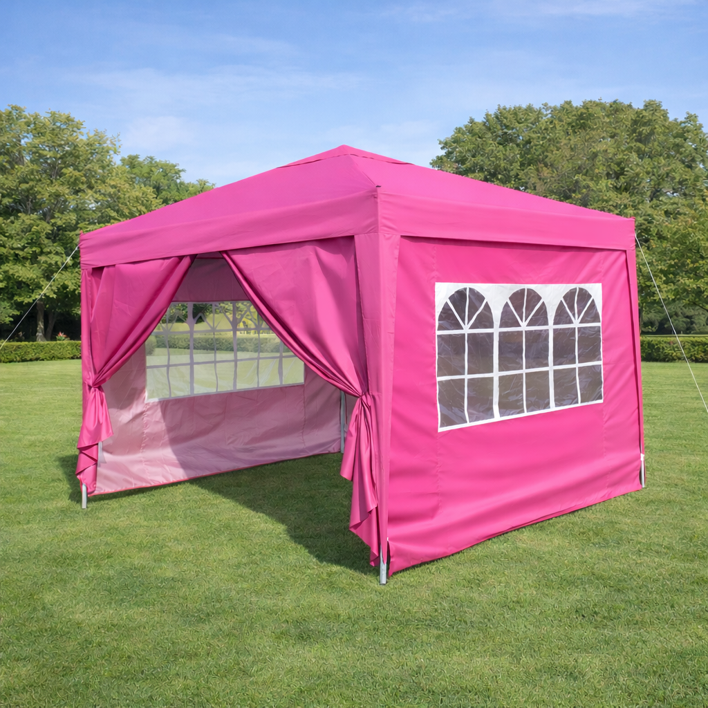 Outdoor 10x 10Ft Pop Up Gazebo Canopy Tent Removable Sidewall with Zipper,2pcs Sidewall with Windows,with 4pcs Weight sand bag,with Carry Bag-Magenta