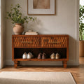 Solid Wood Cadiz Carved Shoe Bench , Brown