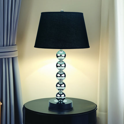2pc Modern Sleek Table Lamp Reflective Spheres Catch the Eye Black Silver