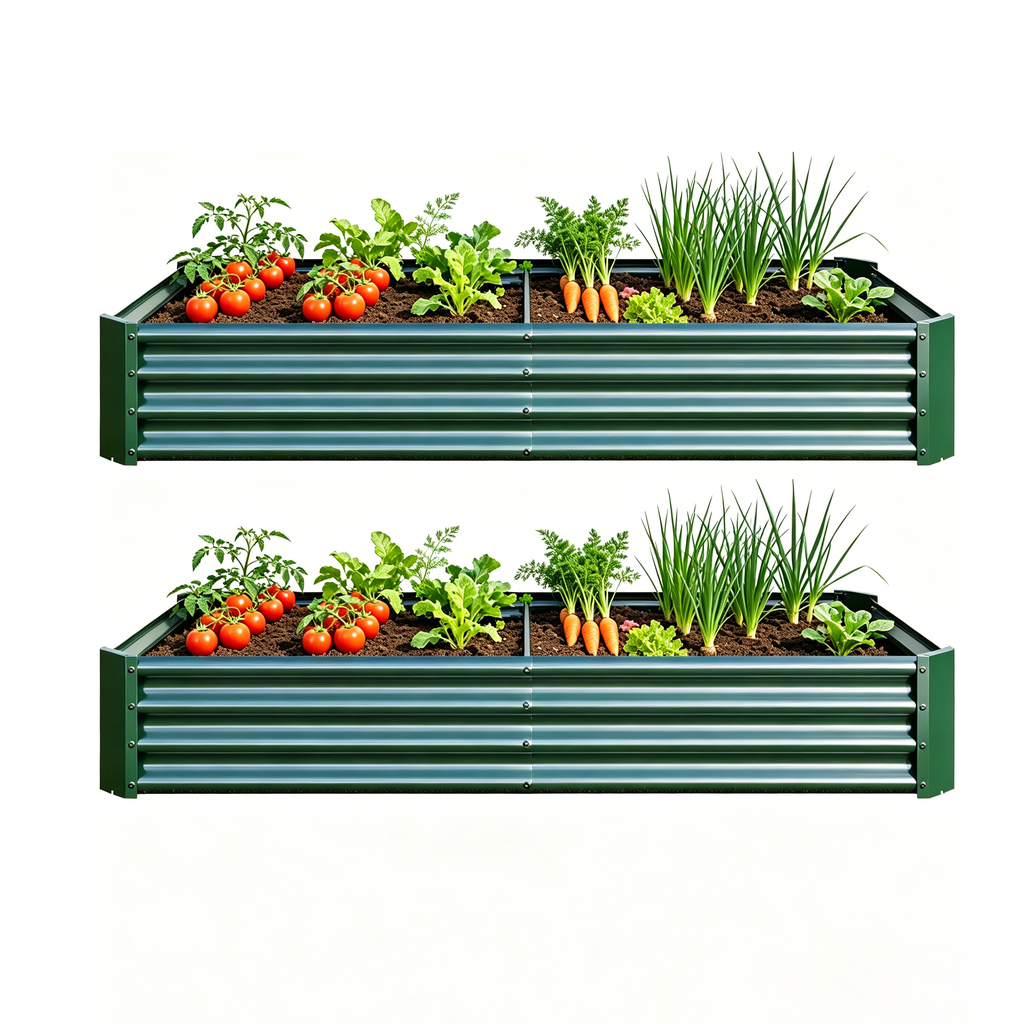 2PCS Green 6×3×1ft Metal Raised Rectangle Garden Planter Beds