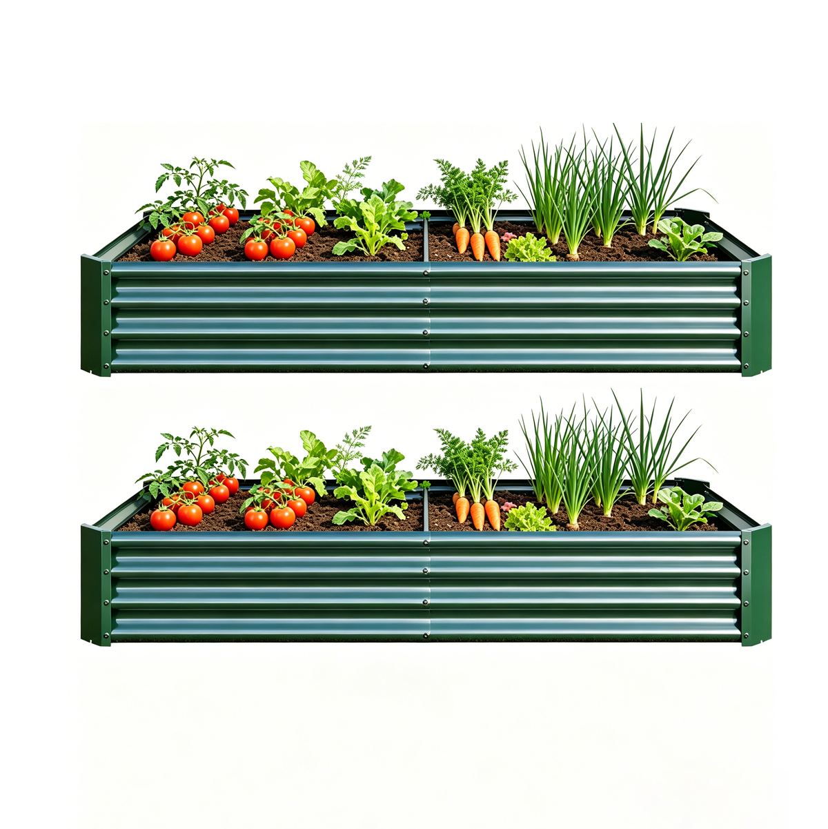 2PCS Green 6×3×1ft Metal Raised Rectangle Garden Planter Beds