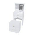 3-in-1 Dressing Table with LED Mirror & Storage Stool, Compact Makeup Vanity, White MDF, 50.39x19.69x15.75 inches
