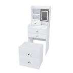 3-in-1 Dressing Table with LED Mirror & Storage Stool, Compact Makeup Vanity, White MDF, 50.39x19.69x15.75 inches
