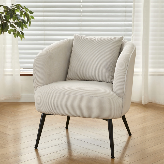 Velvet Accent Chair with Pillow, Modern Upholstered Armchair with Metal Legs, Comfy Barrel Chair for Living Room Bedroom
