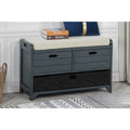 Storage Bench with Removable Basket and 2 Drawers, Fully Assembled Shoe Bench with Removable Cushion, Gray