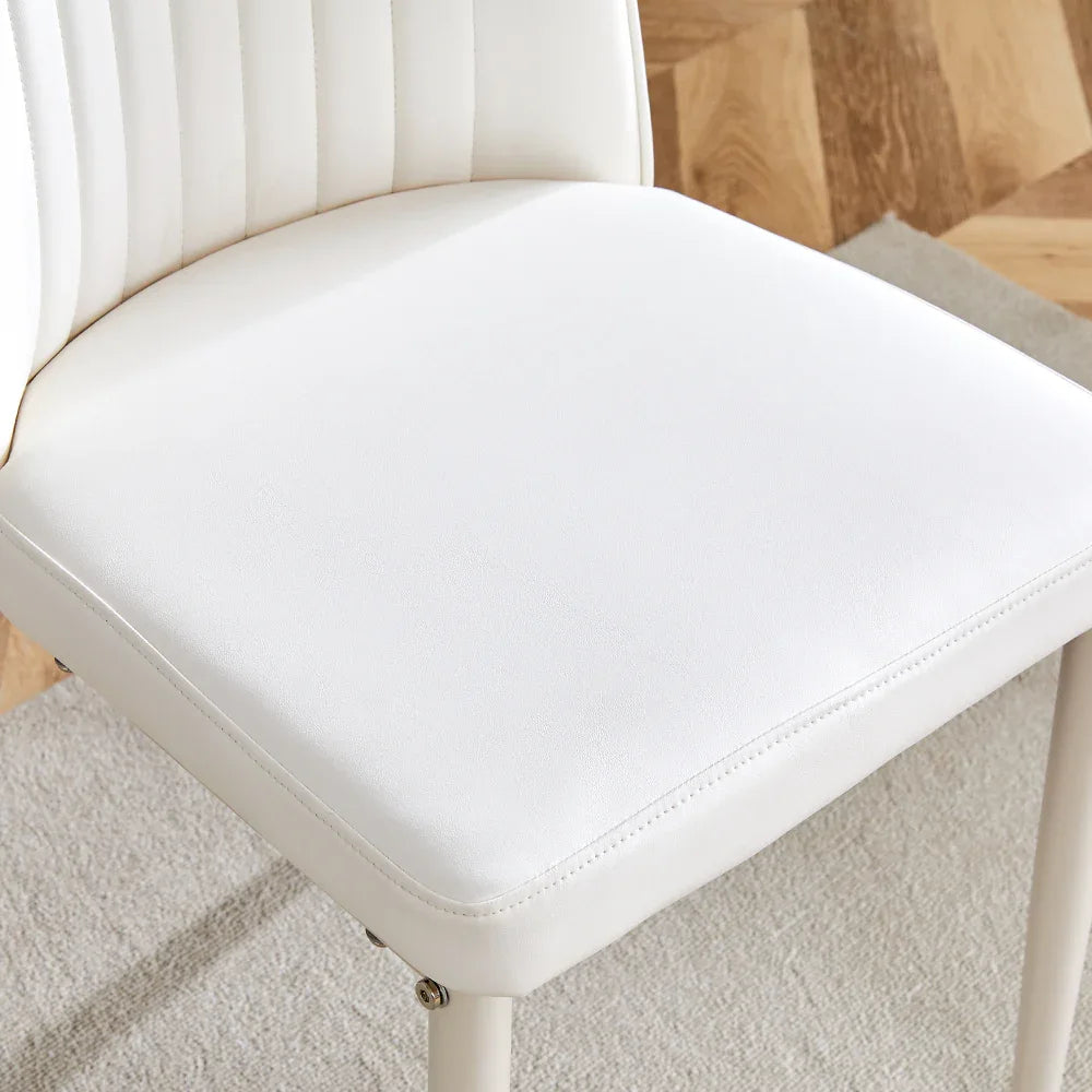 Dining Chairs Set of 4, Comfortable Dining Room Chair, Metal Kitchen Chairs with Leathaire Fabric and High Back (Cream White, Set of 4) - Eloy Royal