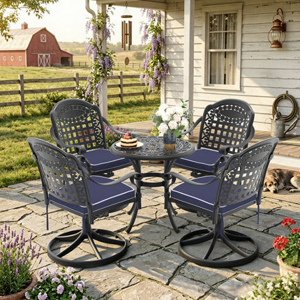 5-Piece All-Weather Cast Aluminum Dining Set, Include 4 Swivel Chairs and 26.77' Round Table With Black Frame