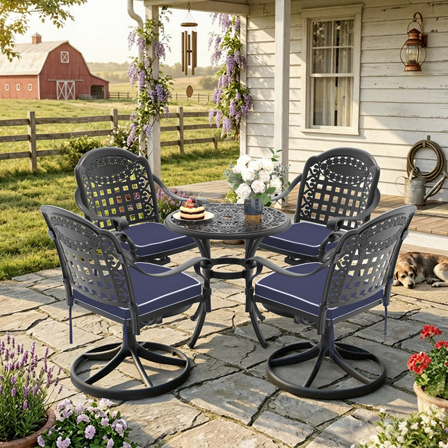 5-Piece All-Weather Cast Aluminum Dining Set, Include 4 Swivel Chairs and 26.77' Round Table With Black Frame