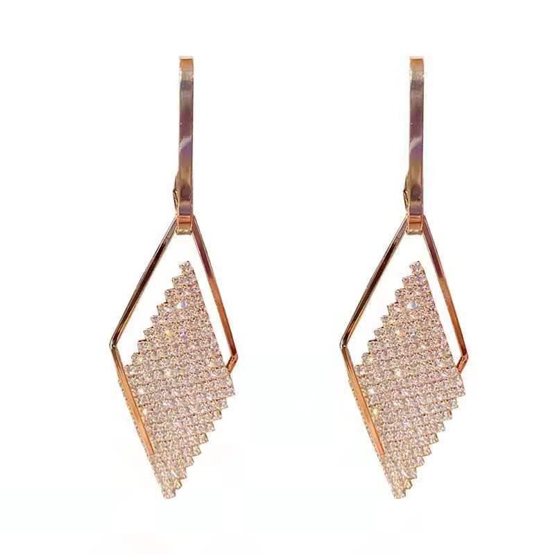 Light Luxury High-grade Sense Temperament And Fully-jewelled Geometric Diamond Earrings Sterling Silver Needle