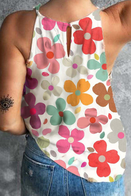 White Vibrant Floral Print Summer Tank Top - Eloy Royal