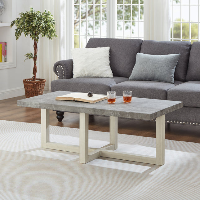 Roundhill Furniture Luno Contemporary Coffee Table, Faux Concrete and White