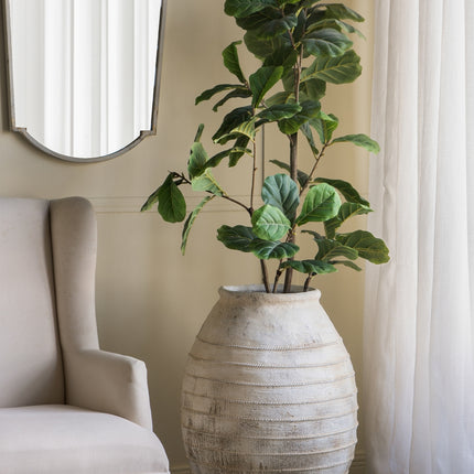 22.4x22.4x30.5' Large Magnesium Flower Pot with Weathered White Finish and Ridged Texture