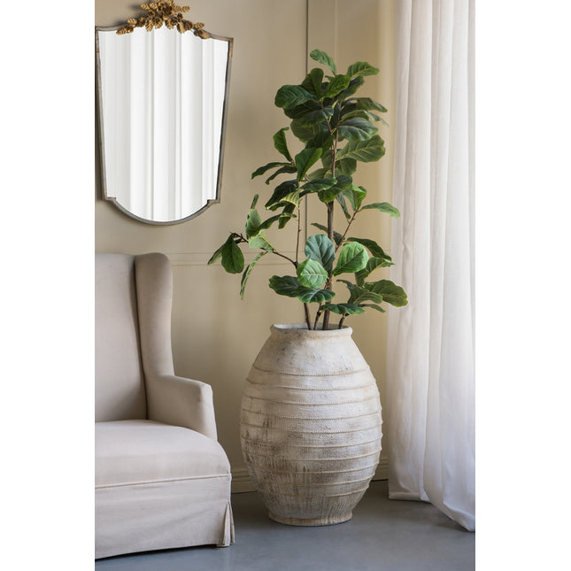 22.4x22.4x30.5' Large Magnesium Flower Pot with Weathered White Finish and Ridged Texture
