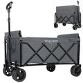 Upgraded 5*2' Wide Wheels-Expandable Dual-Layer Utility Wagon with 100% Extra Space, 220lbs Capacity Grocery Cart for Camping, Shopping, Sports, Gardening, Fishing, Gray