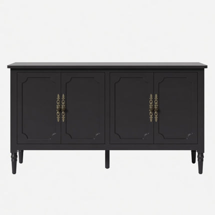 Vintage Stain Black Buffet Cabinet with Adjustable Shelves - Mid-Century Modern Sideboard in Black Finish, Solid Wood Legs, Premium MDF Construction, 58.9' W x 16.5' D x 31.8' H