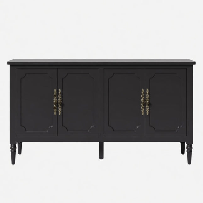 Vintage Stain Black Buffet Cabinet with Adjustable Shelves - Mid-Century Modern Sideboard in Black Finish, Solid Wood Legs, Premium MDF Construction, 58.9' W x 16.5' D x 31.8' H