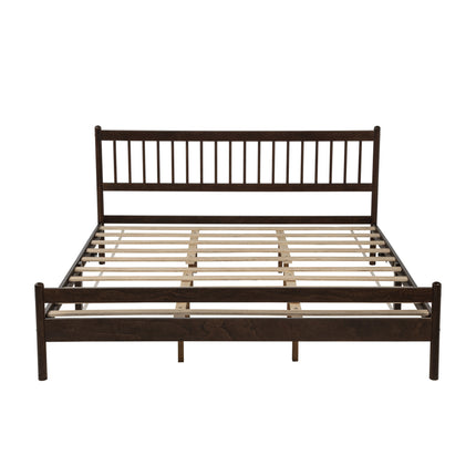 Traditional Style King Size Bed with Headboard and Footboard, Pinewood Bed with Strengthened Bed Frame,Brown