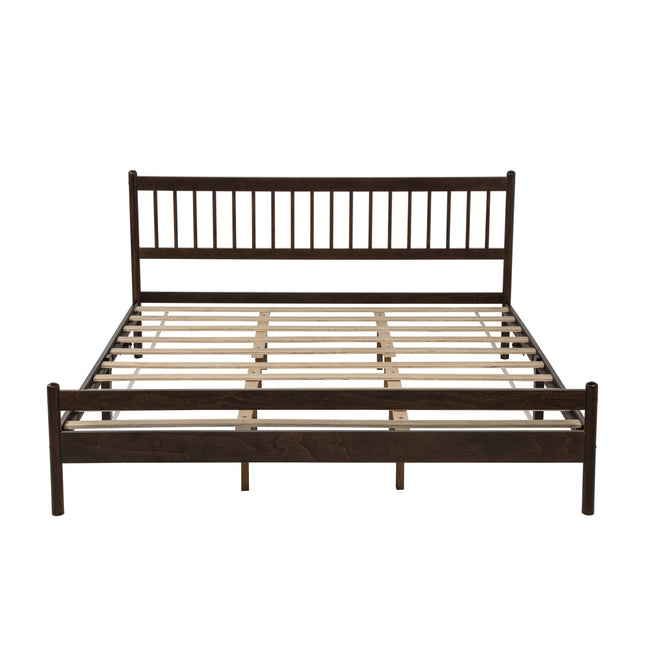 Traditional Style King Size Bed with Headboard and Footboard, Pinewood Bed with Strengthened Bed Frame,Brown