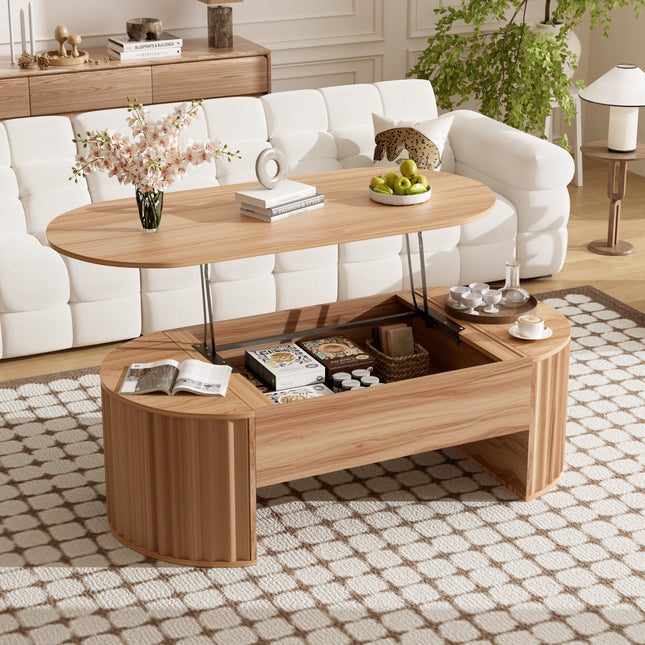 U-Can 47.2''Lift Top Coffee Table with Hidden Compartment, Partially Assembled Wooden Center Table, Modern Oval Lift Tabletop for Home Living Room(OLD SKU: N724P308481W)