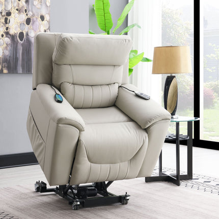 Marsha Light Gray Silicone Leatherette Power Recliner w/Lift & Massage