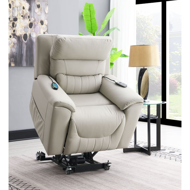 Marsha Light Gray Silicone Leatherette Power Recliner w/Lift & Massage