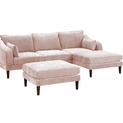 Contemporary 5pcs Modular Sectional Set One Arm Chairs Armless Chair Ottomans L-Shaped Sectional Blush Pink Morgan Fabric
