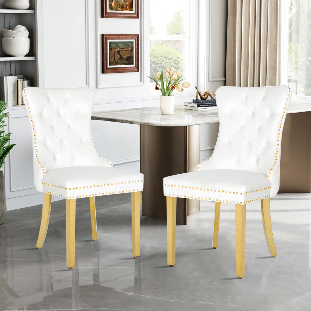 Rubberwood velvet ergonomic chairs, set of 2,white